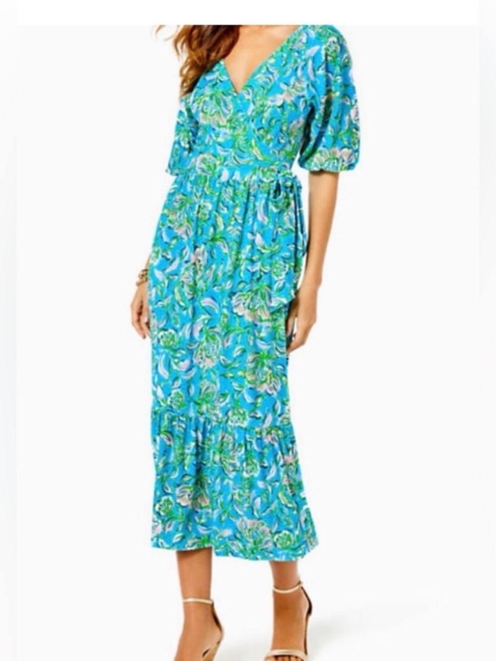 Lilly Pulitzer Brantley Midi Wrap Dress Cumulus Blue Chick Magnet Size L NWT